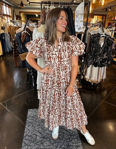 THML Clothing Tiered Print Maxi Dress