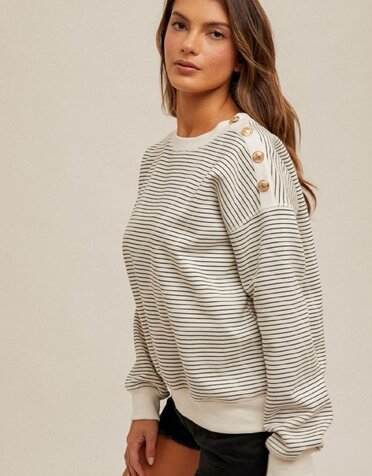 Hem and thread striped sweater best sale