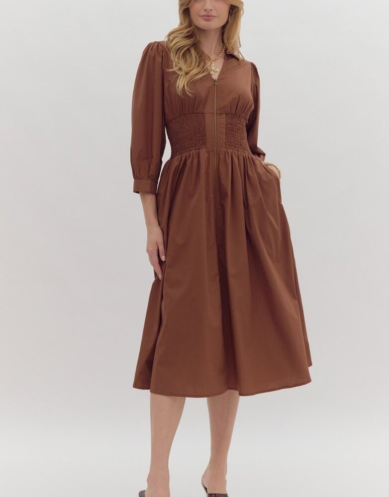 3/4 Slv Collared Midi Dress