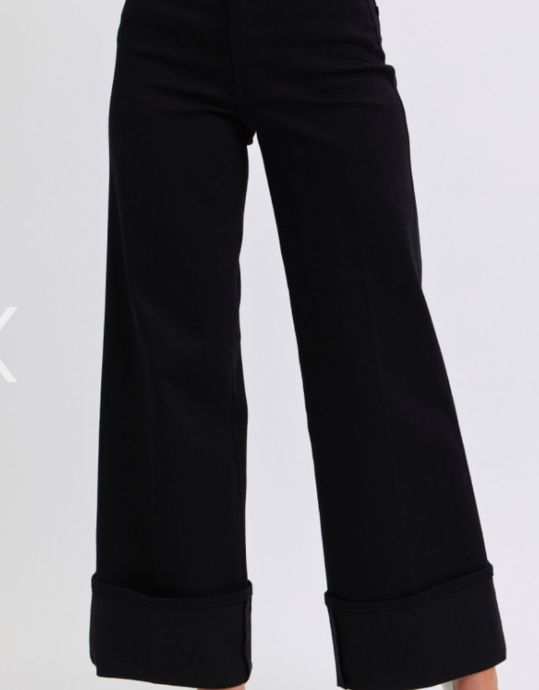 High Waist Retro Cuff Wide Leg