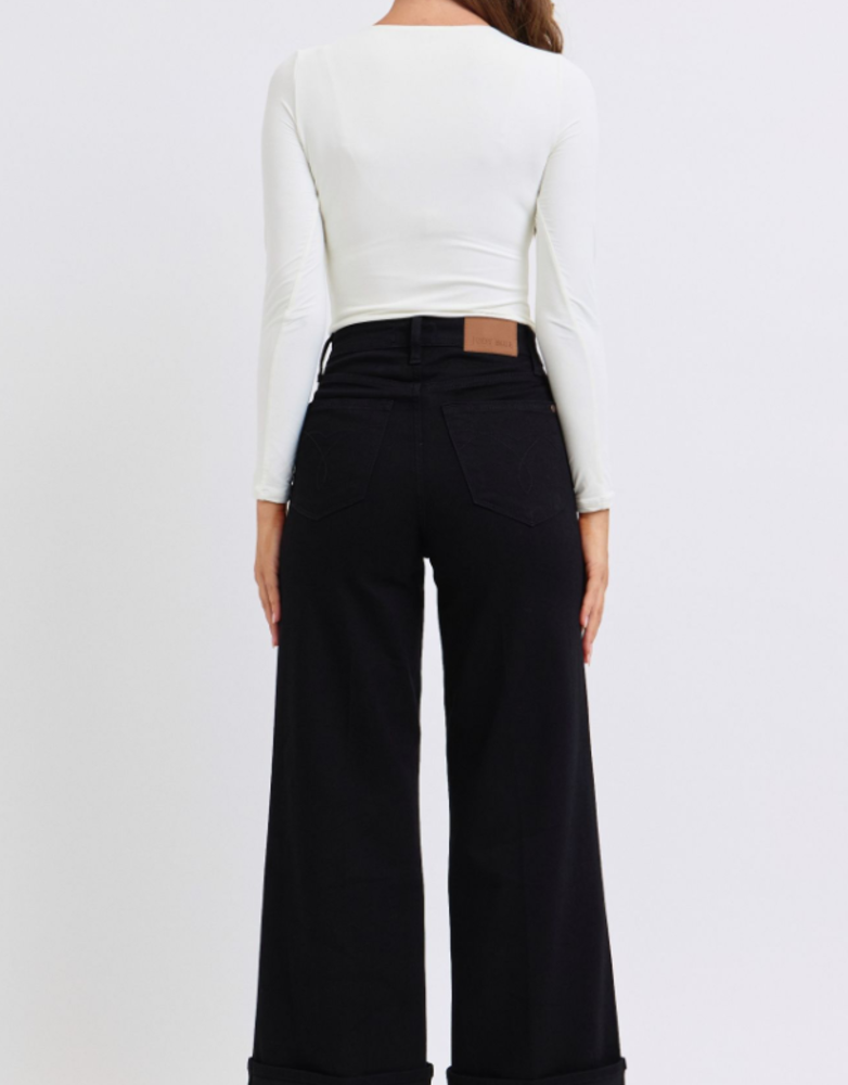 High Waist Retro Cuff Wide Leg