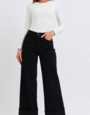 High Waist Retro Cuff Wide Leg