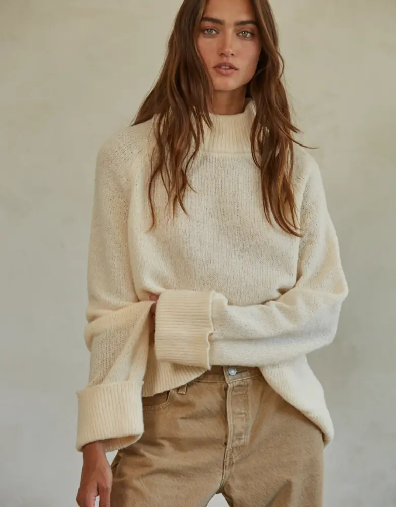 Knit High Neck Raglan LS Sweater