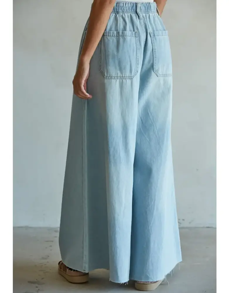 Denim Drawstring Waist Band Wide Leg