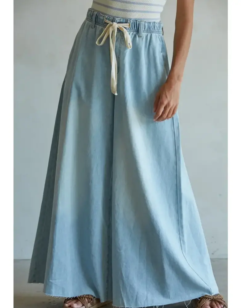 Denim Drawstring Waist Band Wide Leg