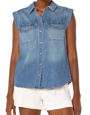 Liverpool Jeans Sleeveless Shirt w/Pockets
