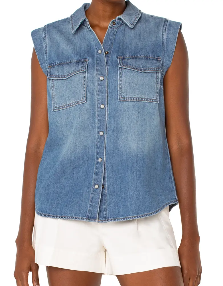 Liverpool Jeans Sleeveless Shirt w/Pockets