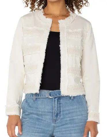 Liverpool Jeans Collarless Jacket w/Fray & Lace