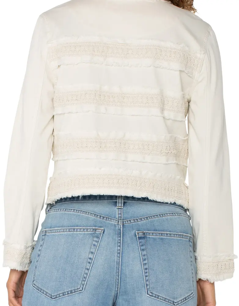 Liverpool Jeans Collarless Jacket w/Fray & Lace