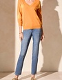 3/4 Slv Vneck Jacquard Sweater