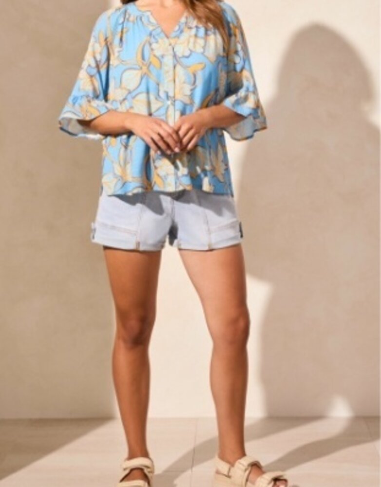 Elbow Slv Button Front Blouse w/Tape