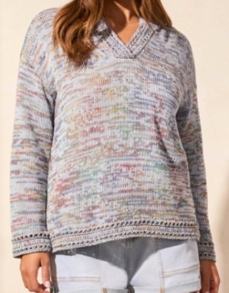3/4 Slv Hooded Sweater Top