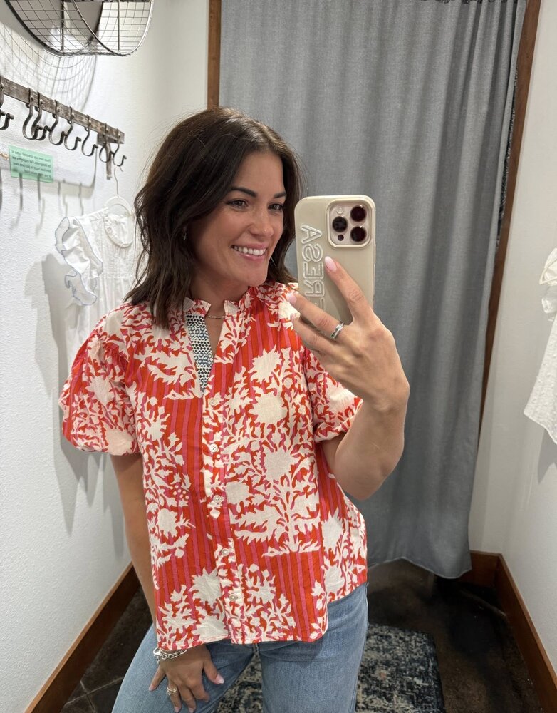 THML Clothing Puff Sleeve Print Top