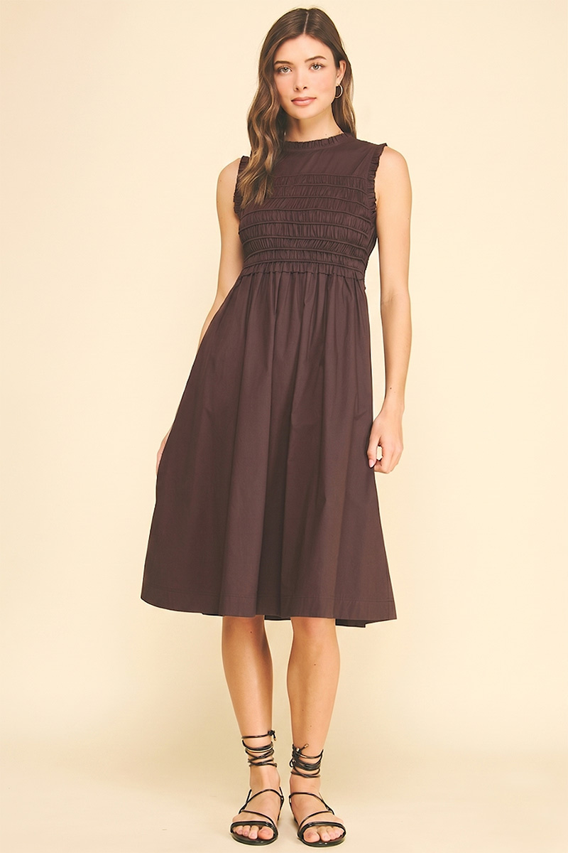 Pinch Smocking Detailed Midi Dress