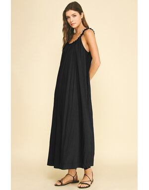 Pinch Solid Maxi Ball Trim Dress