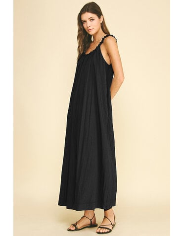 Pinch Solid Maxi Ball Trim Dress