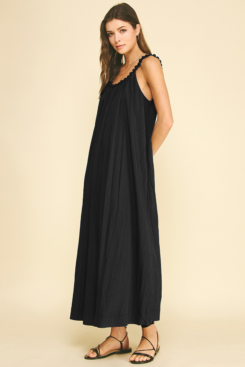 Pinch Solid Maxi Ball Trim Dress