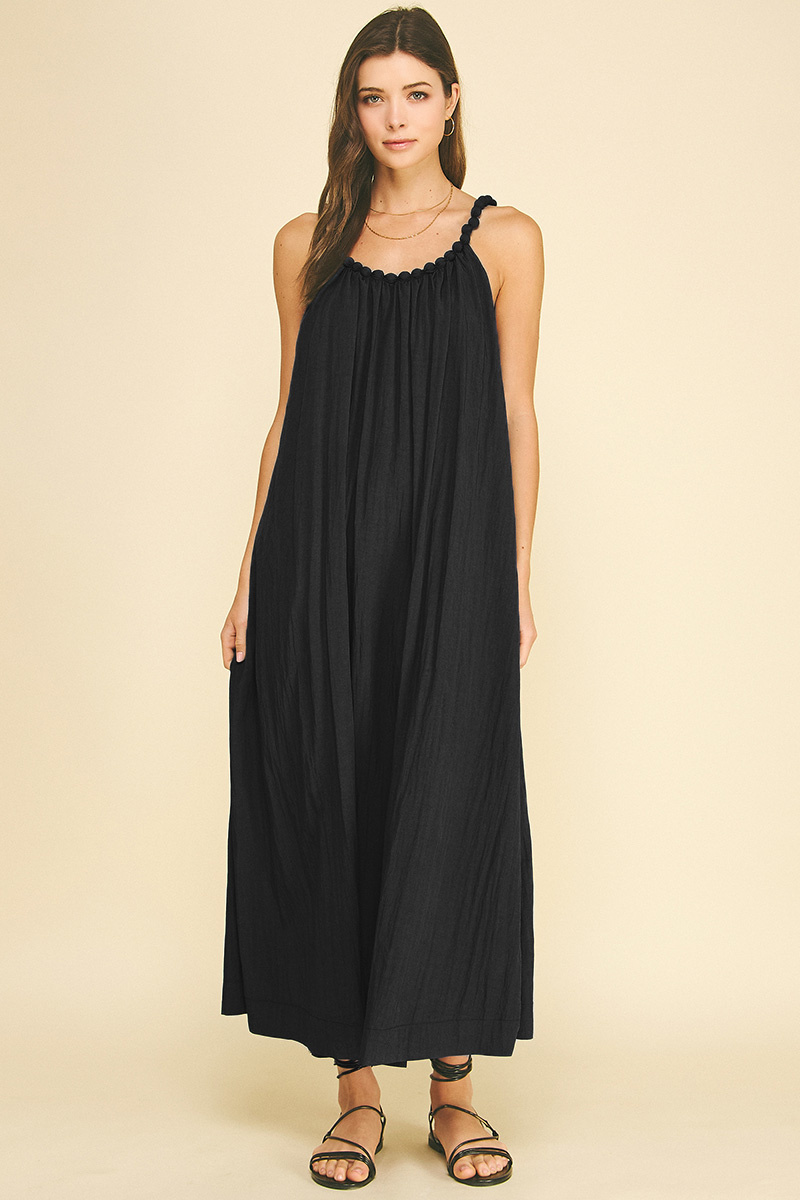 Pinch Solid Maxi Ball Trim Dress