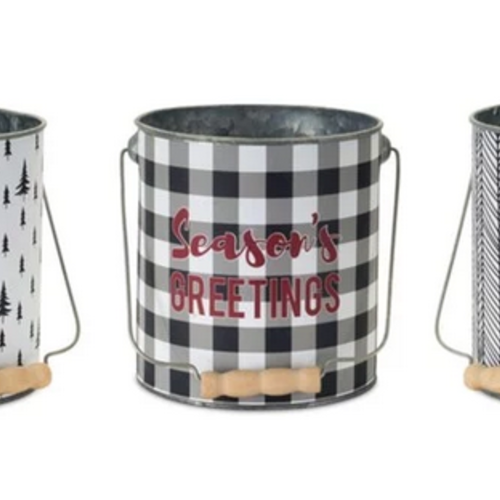 Volume One Holiday Metal Pail w/ Wood Handle (Assorted)
