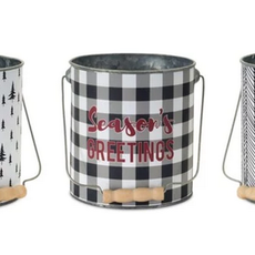 Volume One Holiday Metal Pail w/ Wood Handle (Assorted)