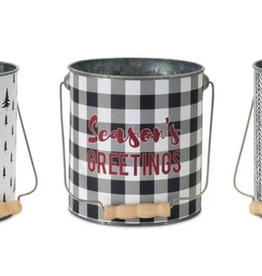 Volume One Holiday Metal Pail w/ Wood Handle (Assorted)