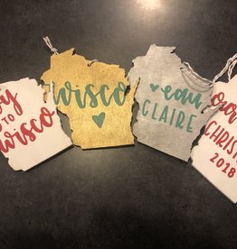Jenna Krosch Wisconsin Wood Shaped Ornament (Assorted Colors/Words)