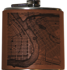 Tactile Craftworks Leather Eau Claire Map Flask