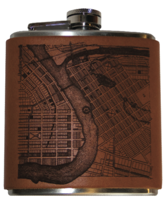 Tactile Craftworks Leather Eau Claire Map Flask - The 