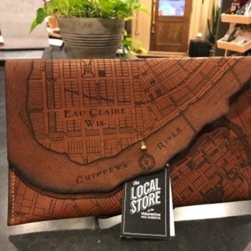 Tactile Craftworks Eau Claire Map Leather Clutch