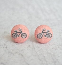 Volume One Fabric Button Earrings - Bikes