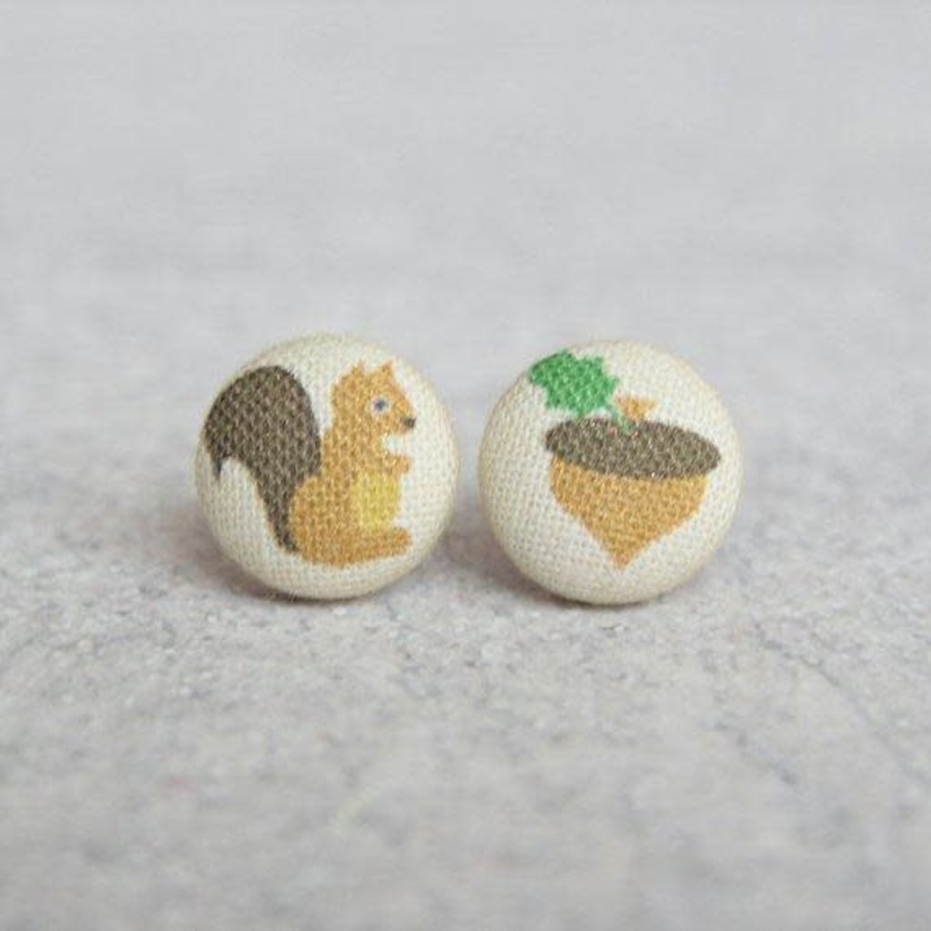 Volume One Fabric Button Earrings - Squirrel & Acorn