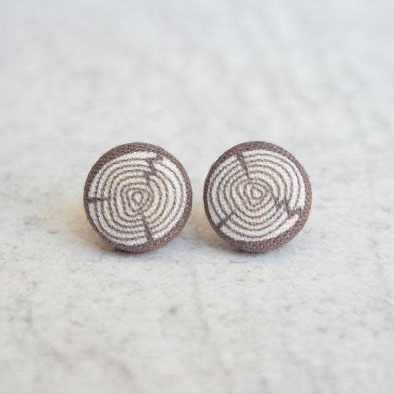 Volume One Fabric Button Earrings - Log / Wood Grain