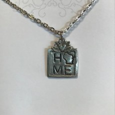Blue Moon Studios Square Pewter WI Home Necklace