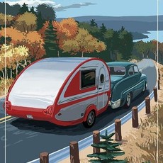 Wisconsin Retro Camper & Lake Print (12x18)