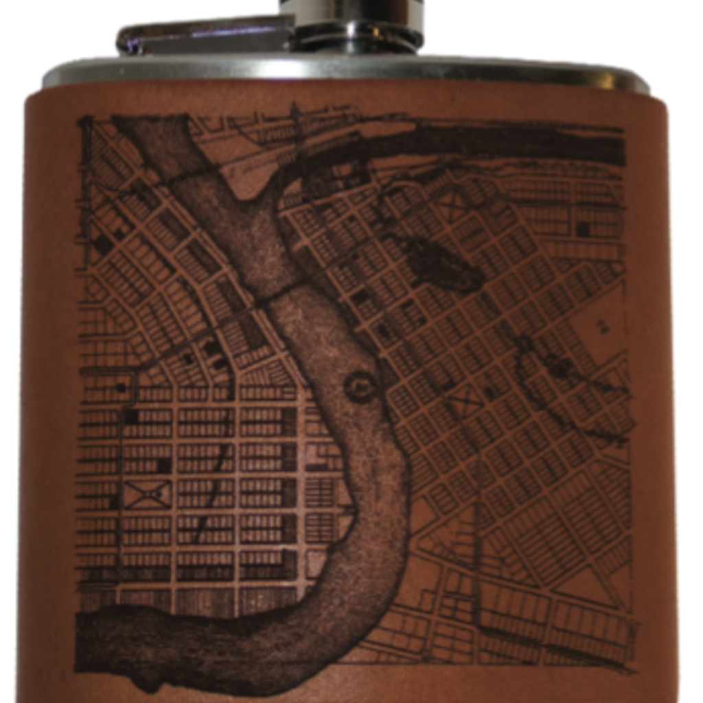 Tactile Craftworks Leather Eau Claire Map Flask