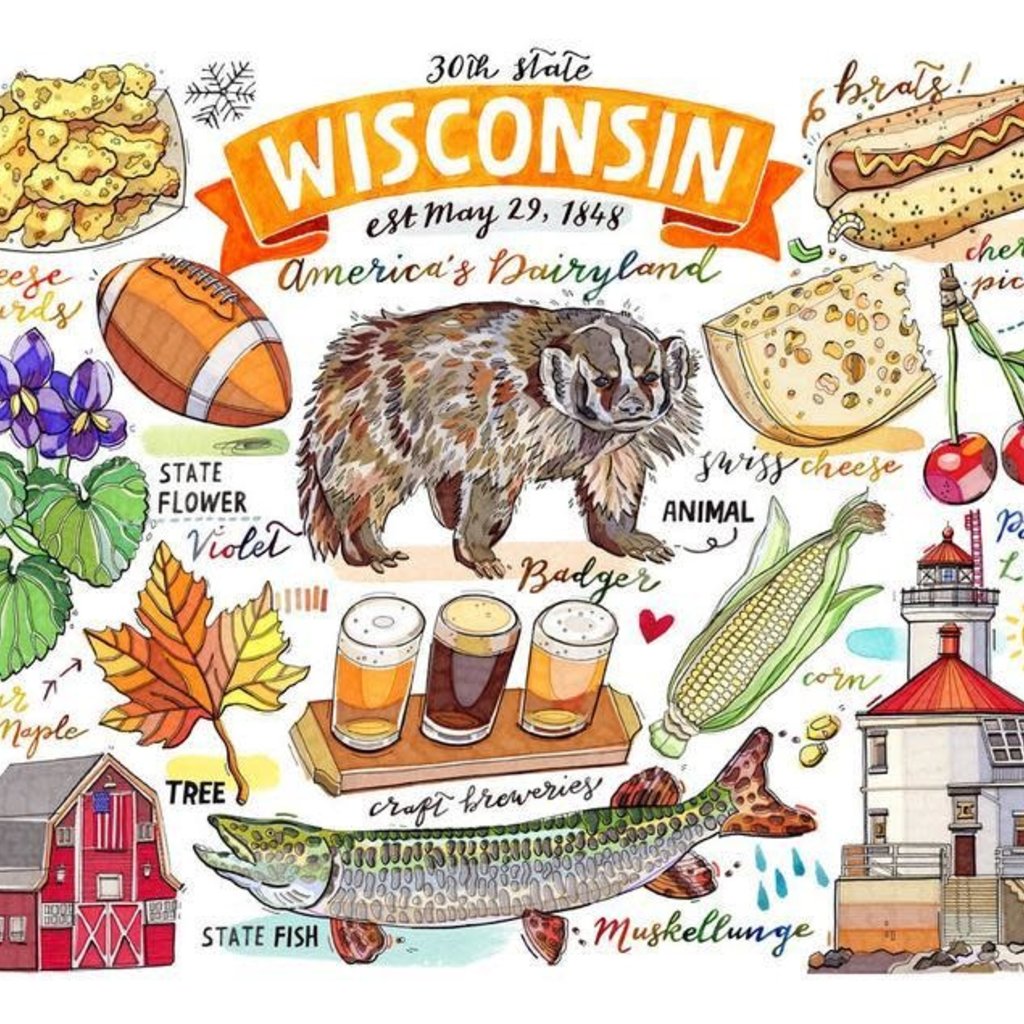 LouPaper Wisconsin Collage Print Horizontal (11X14)