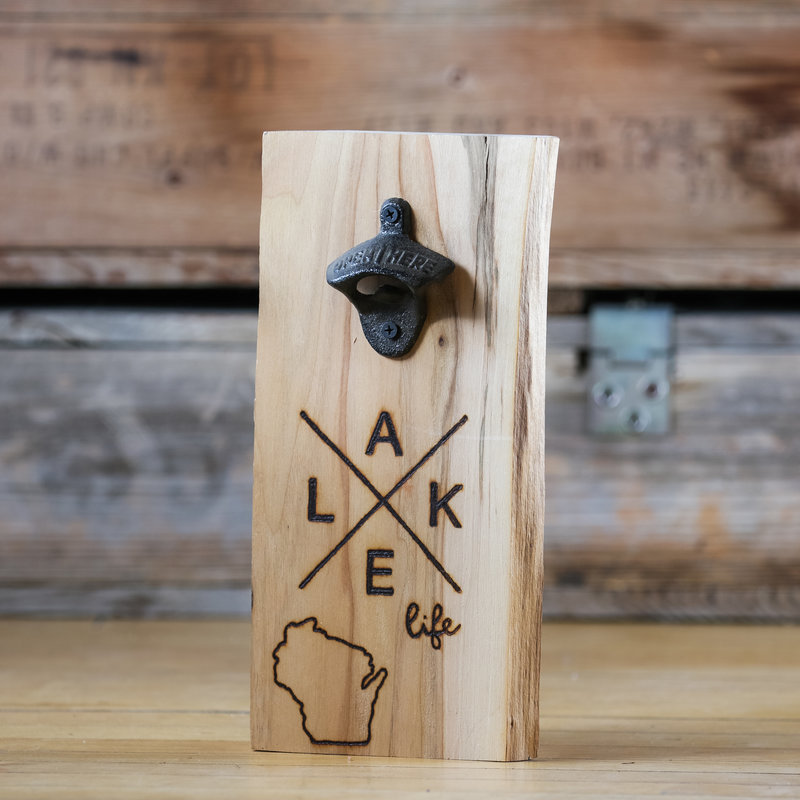 Rustic Wood Wall Mounted Bottle Opener (Small)