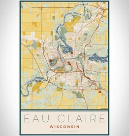 Volume One Eau Claire Woodblock Map Print (Portrait)