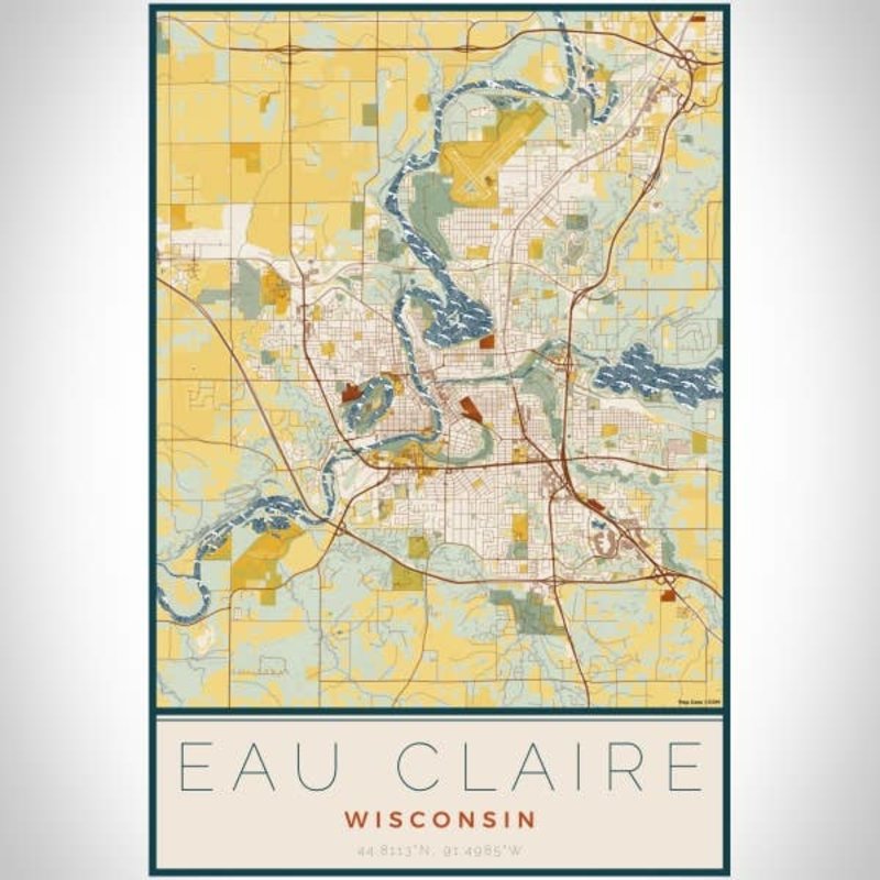 Volume One Eau Claire Woodblock Map Print (Portrait)