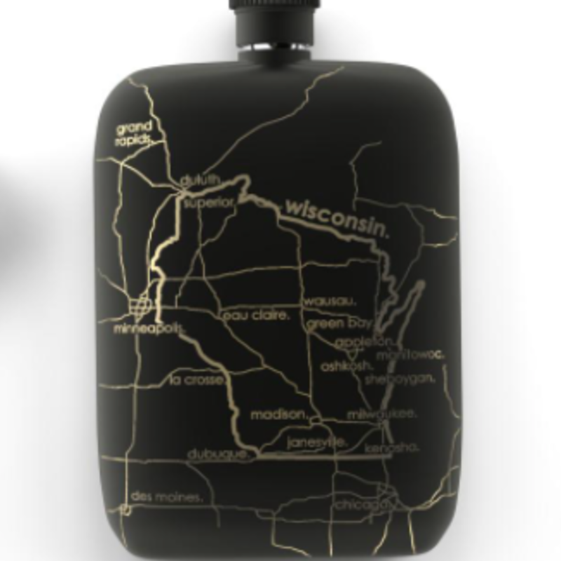 Flask - Wisconsin Map (Black)