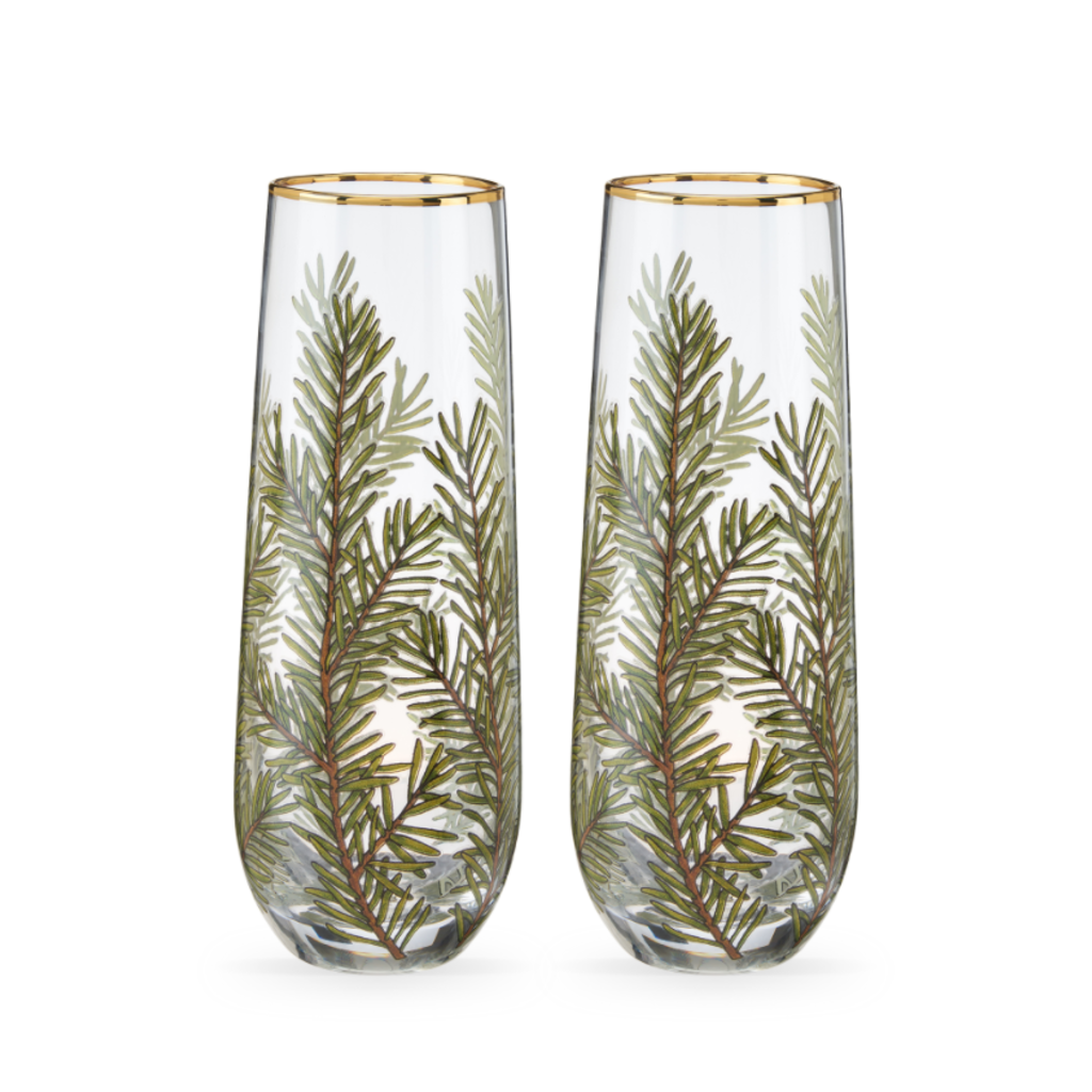 Volume One Stemless Champagne Flute Glass Set - Woodland Evergreen