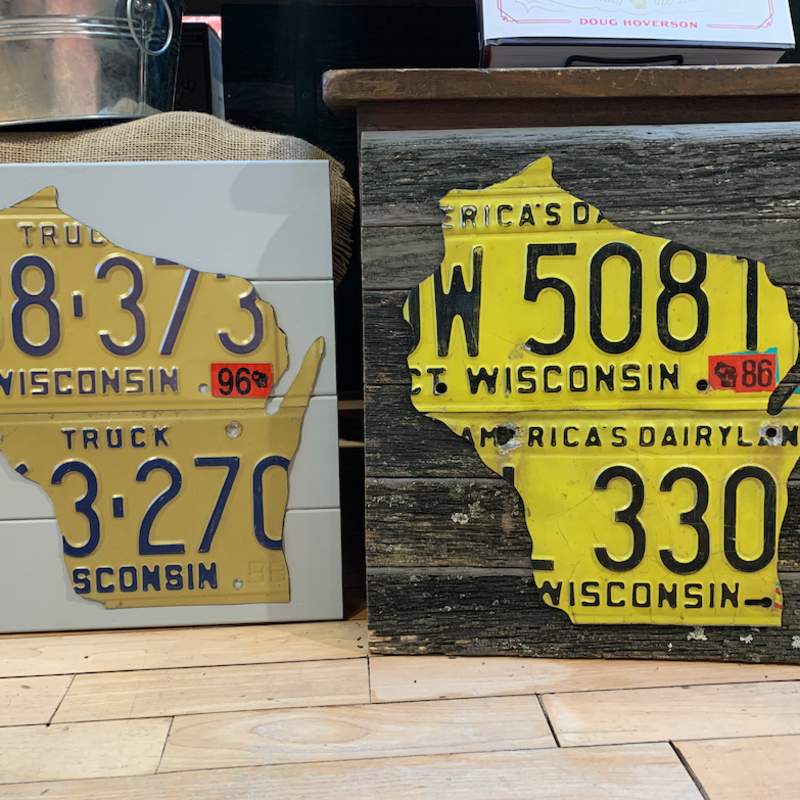 Chris Staack Wisconsin License Plate Sign - on wood assorted