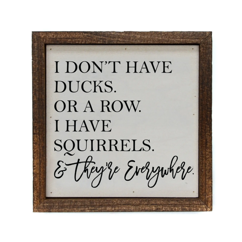 6x6 Wood Sign - I Don't Have Ducks. Or A Row. I Have Squirrels