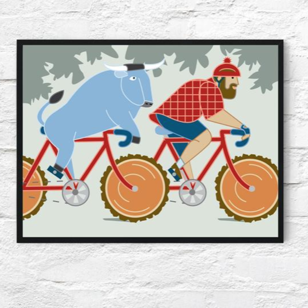 Cindy Lindgren Paul Bunyan and Babe the Blue Ox Bike Print (11x14)