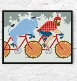 Cindy Lindgren Paul Bunyan and Babe the Blue Ox Bike Print (11x14)