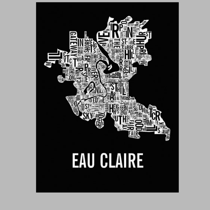 Volume One Eau Claire Neighborhoods Print in Black