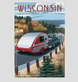 Lantern Press Wisconsin Retro Camper & Lake Print (12x18)