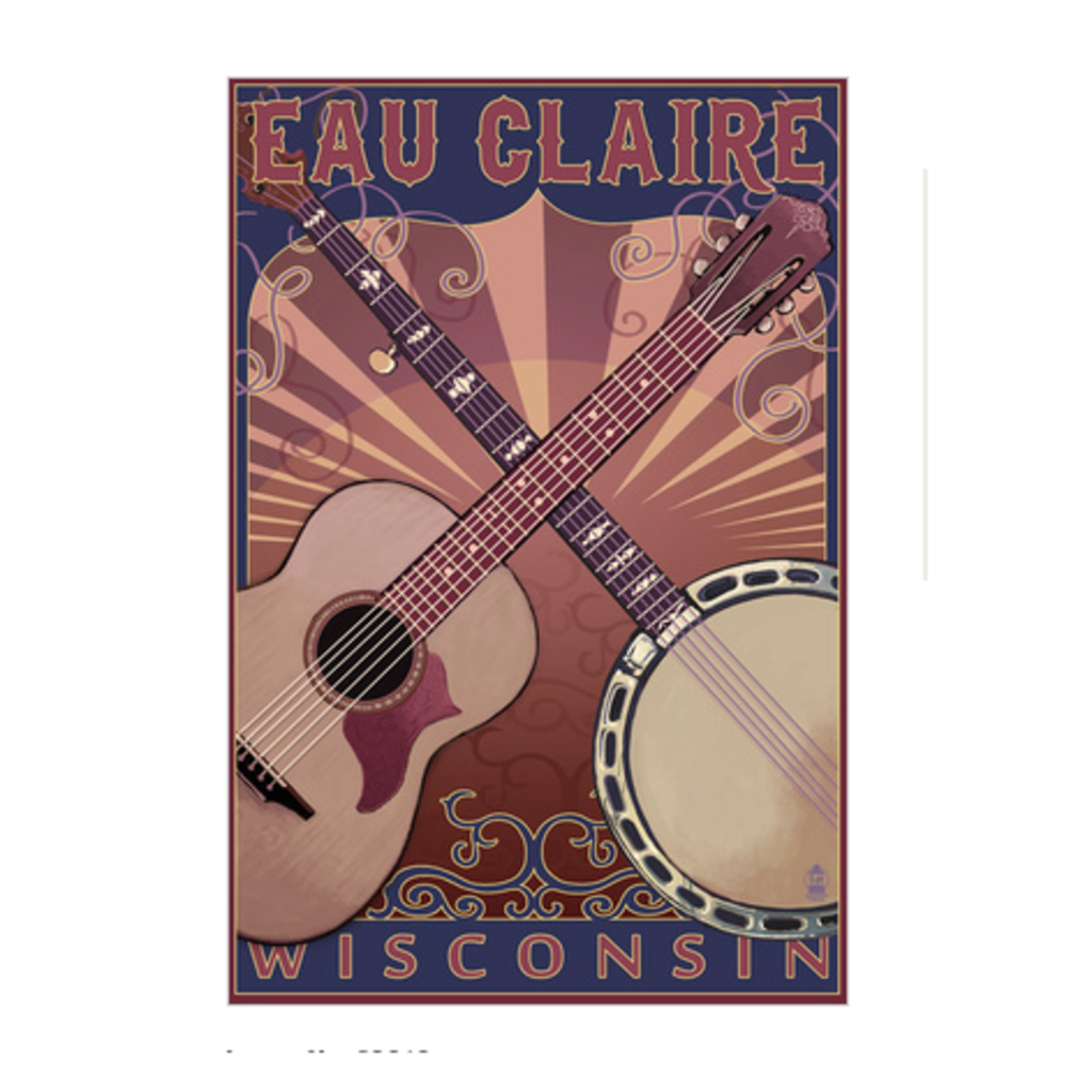 Lantern Press Stretched Canvas - Eau Claire Guitar & Banjo