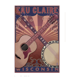 Lantern Press Stretched Canvas - Eau Claire Guitar & Banjo