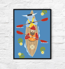 Cindy Lindgren Paul Bunyan and Babe the Blue Ox Kayak (18x24)